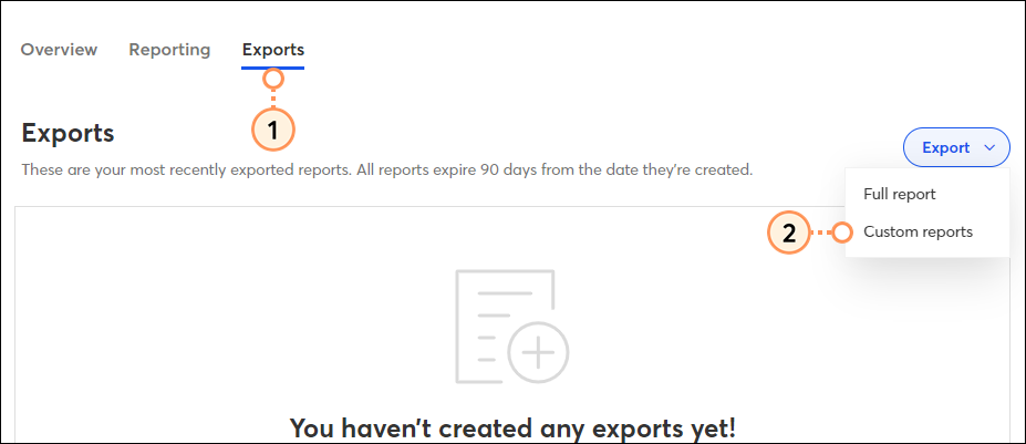 Pestaña Exports (Exportaciones) Informe personalizado