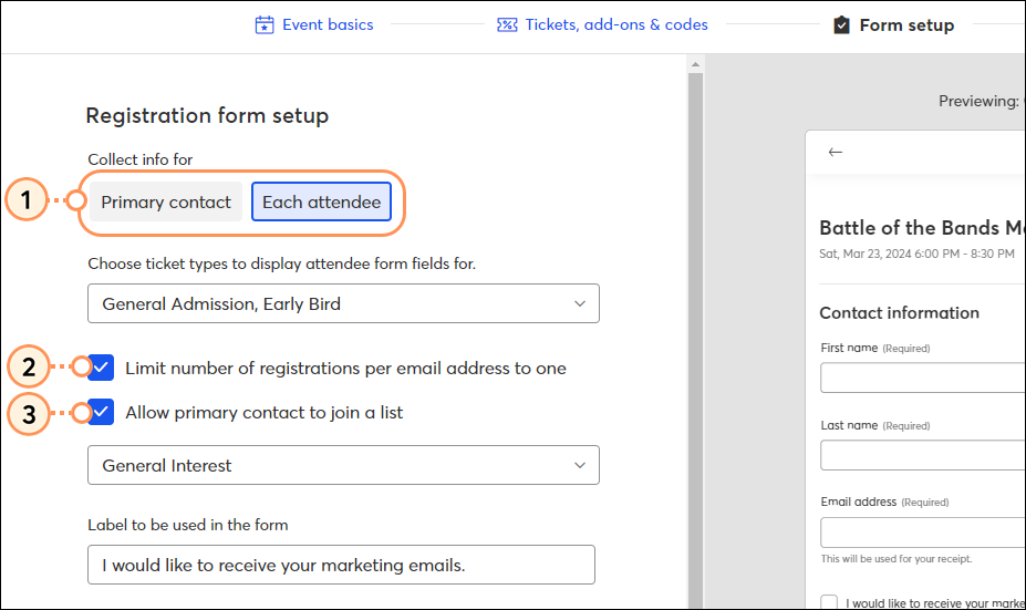 Customize your event registration form