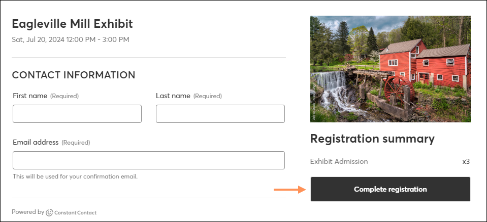 Registration Form page for free event
