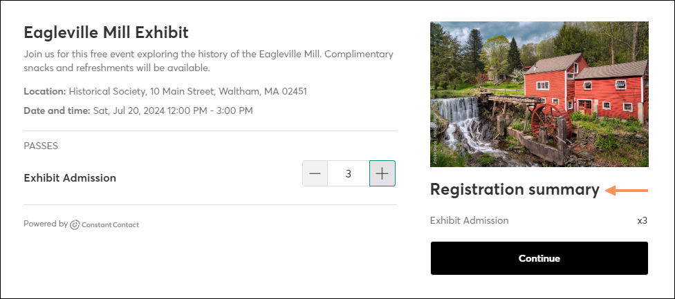 Ticket selection for free event