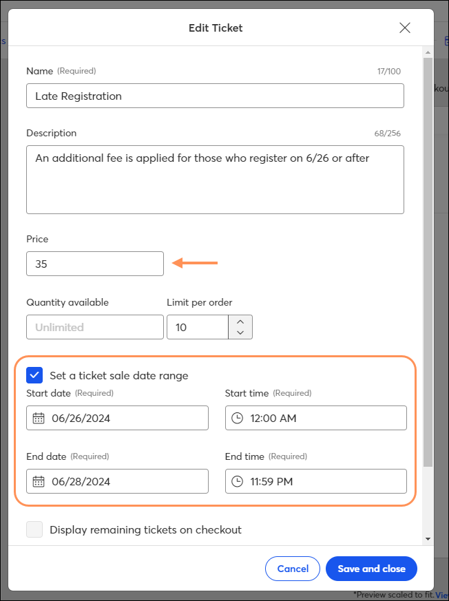 Late Fee Ticket Example