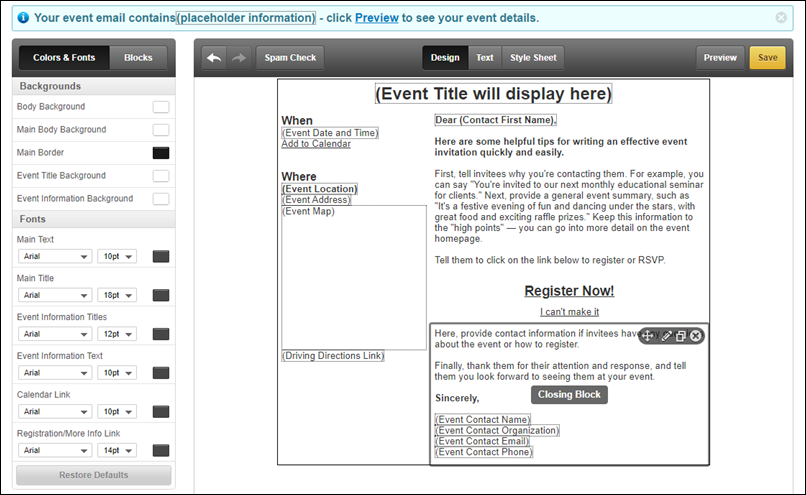 Legacy Events Invitation Editor