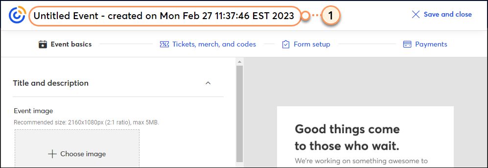 Enter event filename