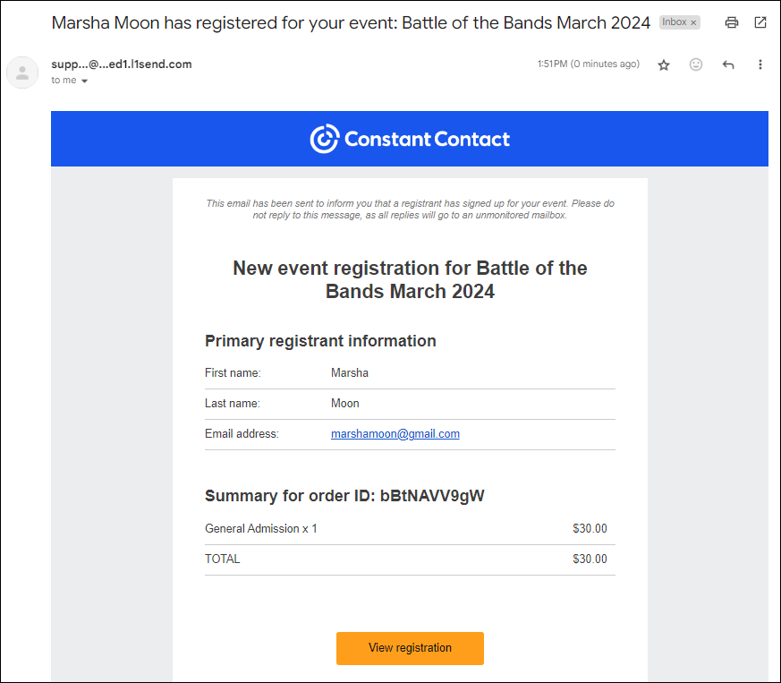 Notification Email Example