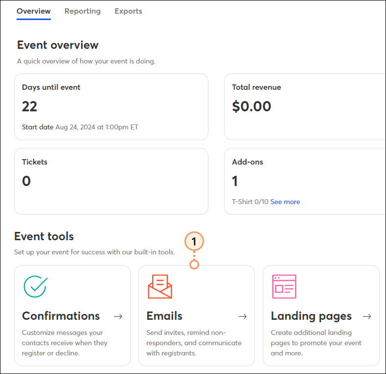 Herramientas de eventos crear correo electrónico