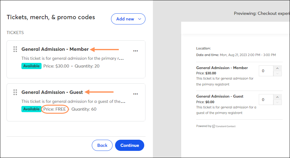 Paid Member and Free Guest Tickets