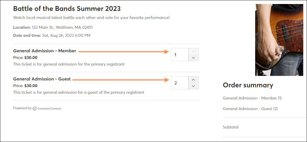 Purchase Member and Guest Ticket Types Checkout