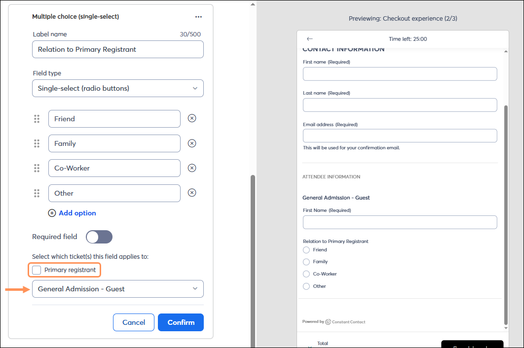 Collect Info for Guest Ticket Type First name