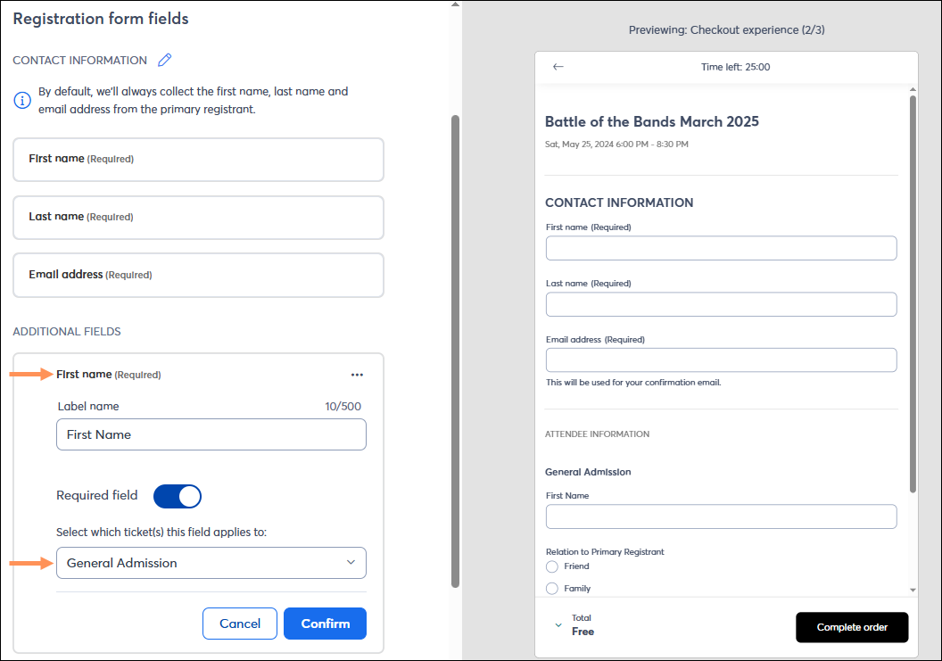 Collect Info for Guest Ticket Type First name