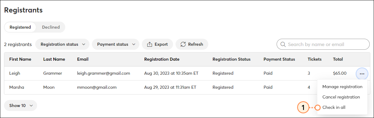Check in a registrant