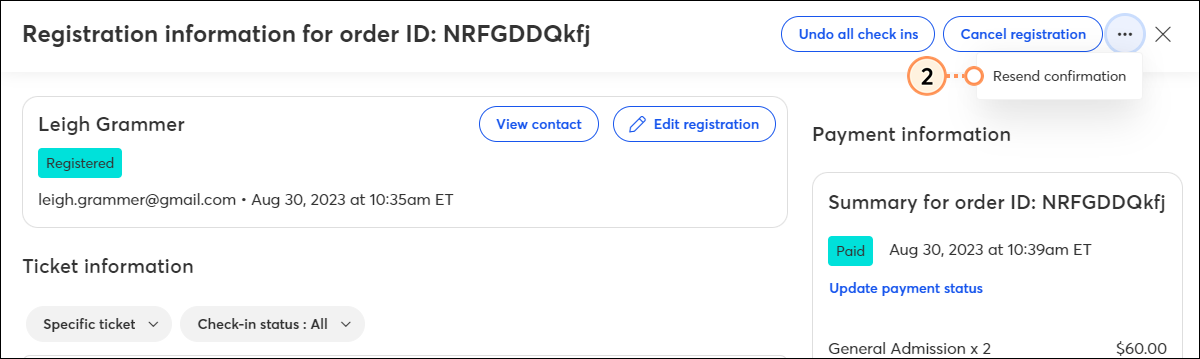Resend order confirmation to registrant