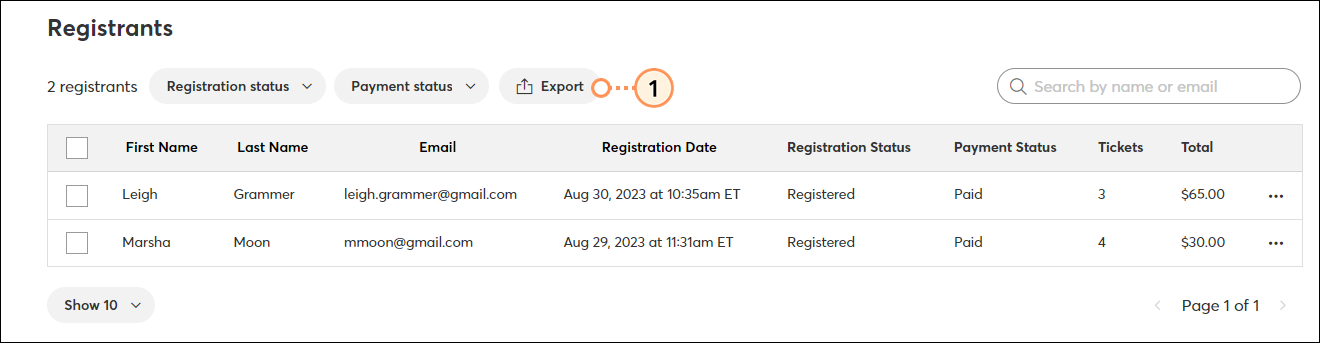 Export list of registrants into CSV file