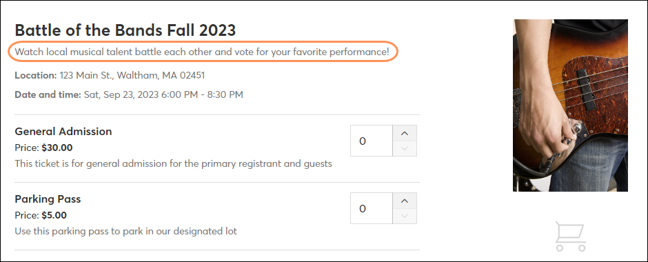 Descripción en la página de registro