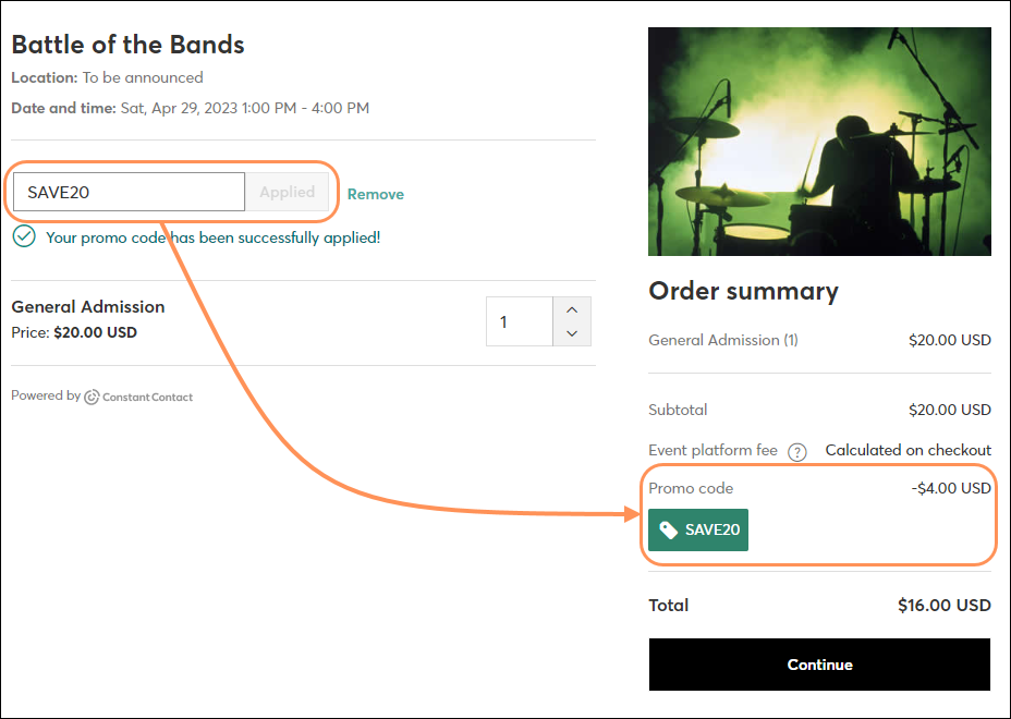 Add promo code and apply discount