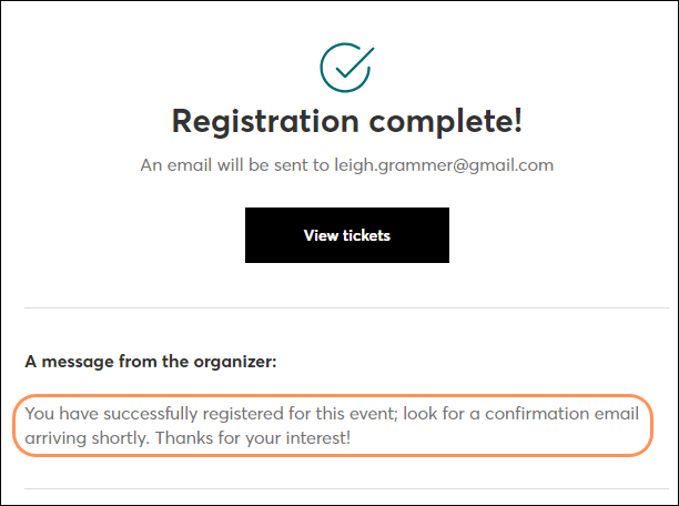 Registration Thank You Page Message