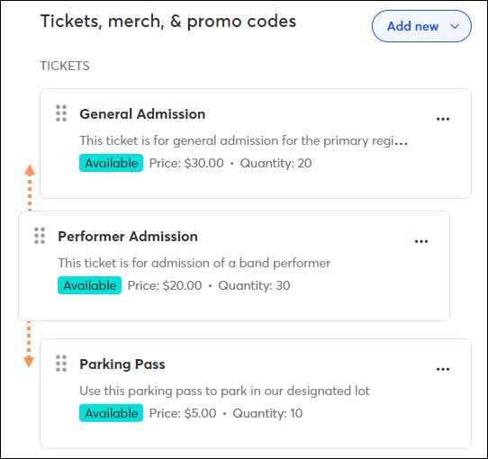Reorder tickets