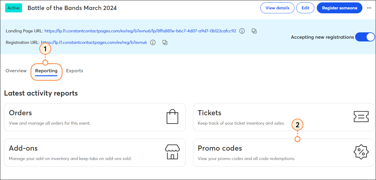 Reporting Tab Promo Codes Report