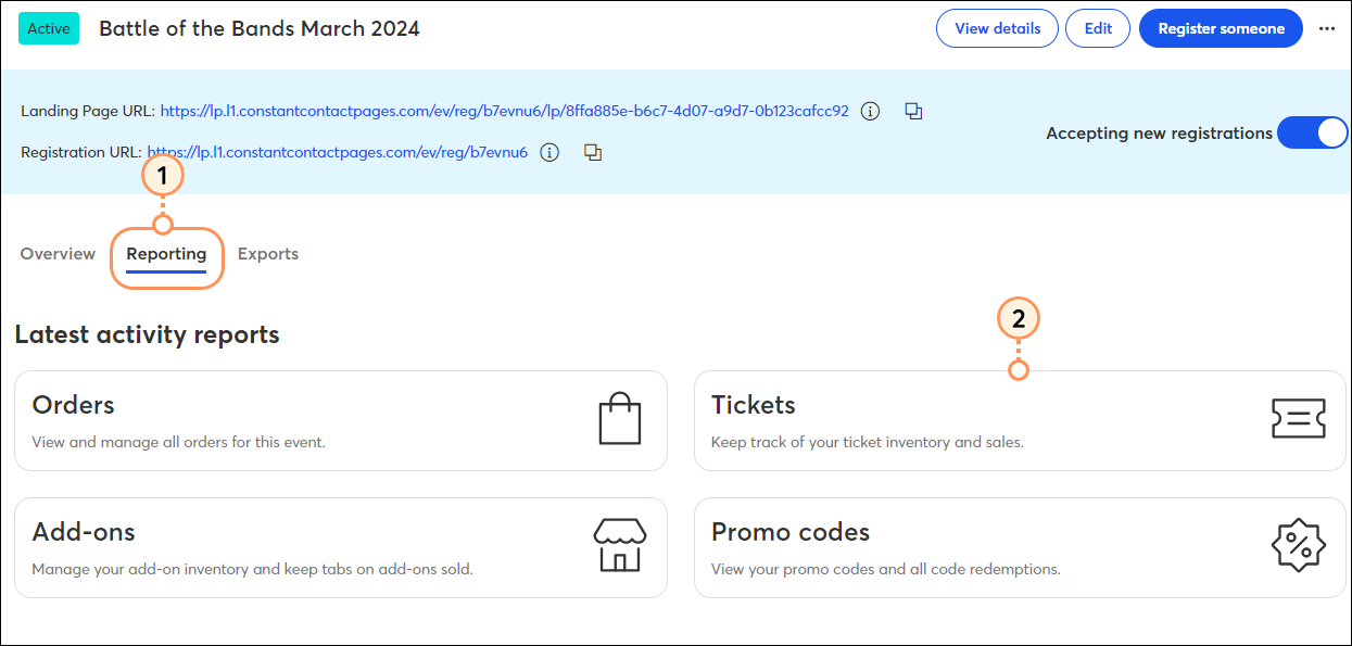 Reporting Tab Tickets Report