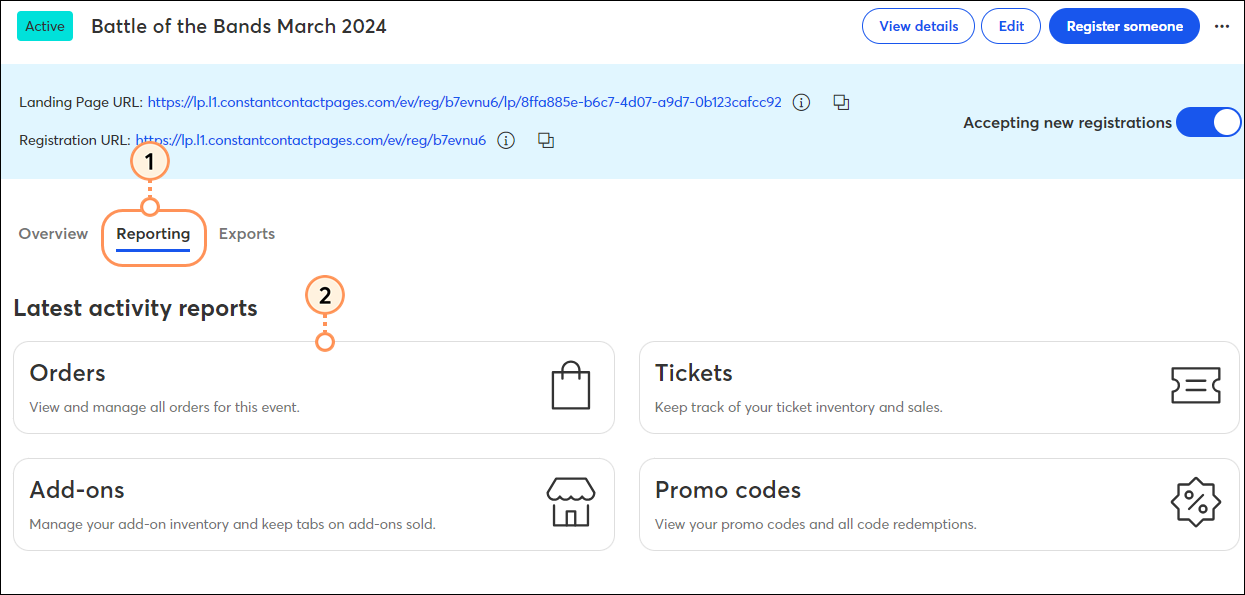 Reporting Tab Orders Report