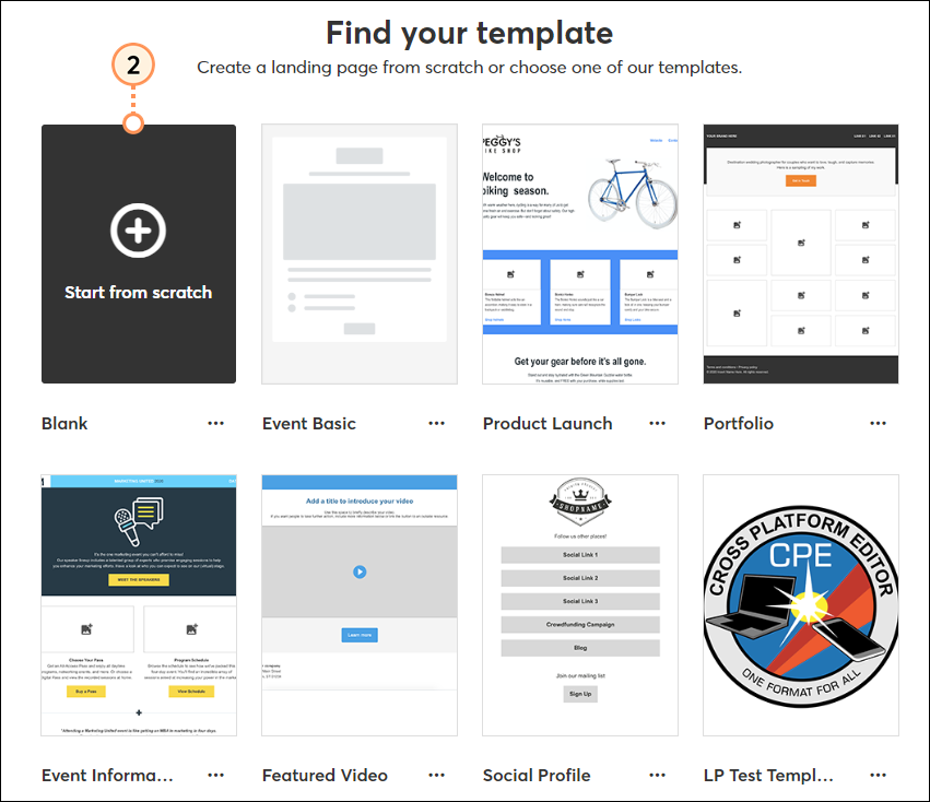 Select a template for your landing page