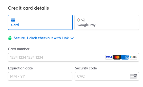Check out for registrants Stripe payment option