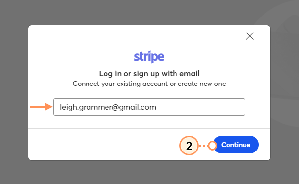 Ingresar un correo electrónico de una cuenta de Stripe