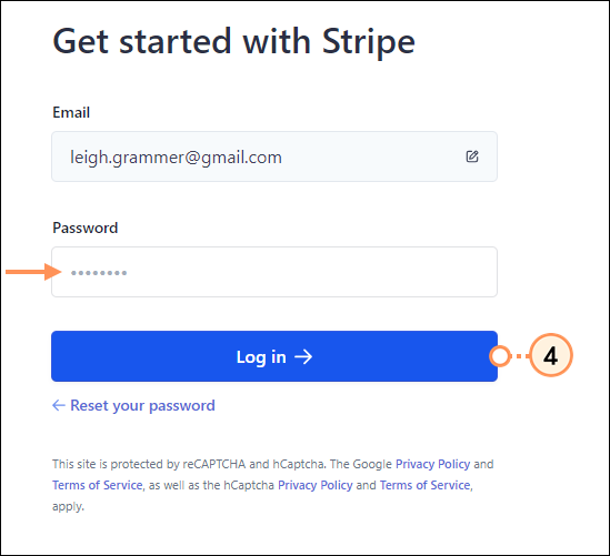Ingrese la contraseña de la cuenta de Stripe