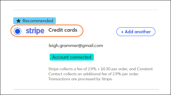 Stripe account connected to event
