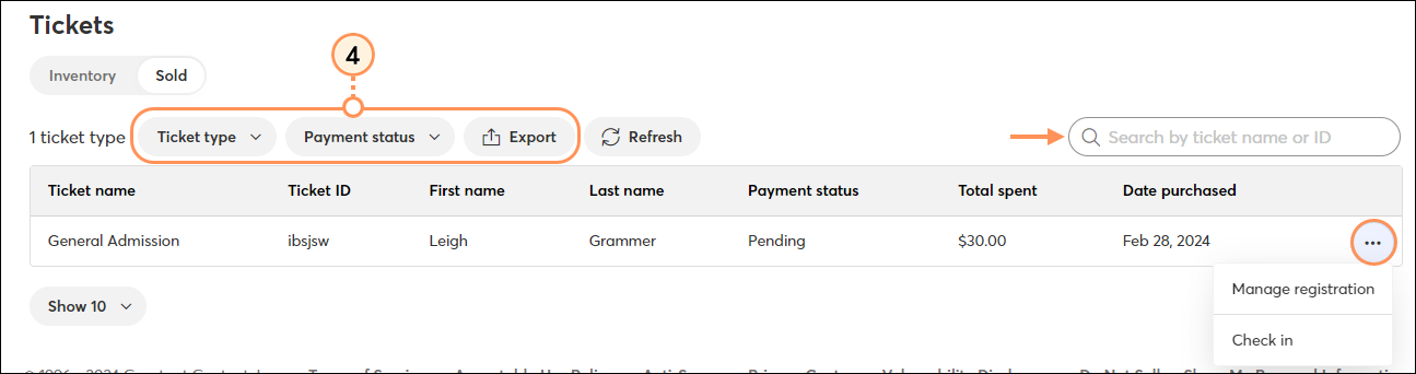 Filter or search ticket report