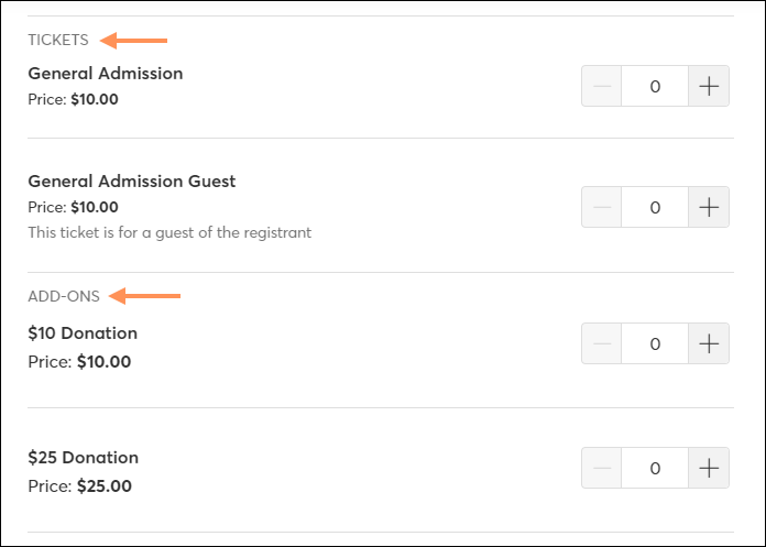 Default Tickets and Add-ons Labels