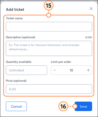 Ticket details and Save button