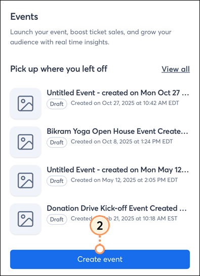 Events page Create Event button