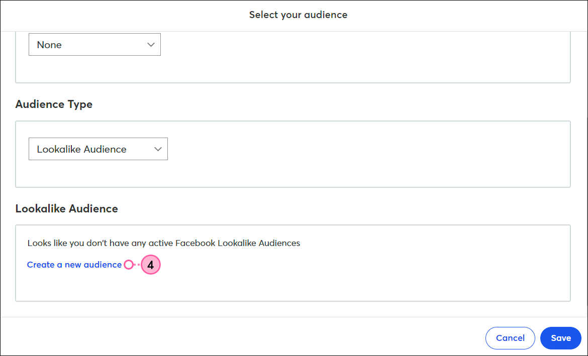 Lookalike Audience section and Create a new audience link