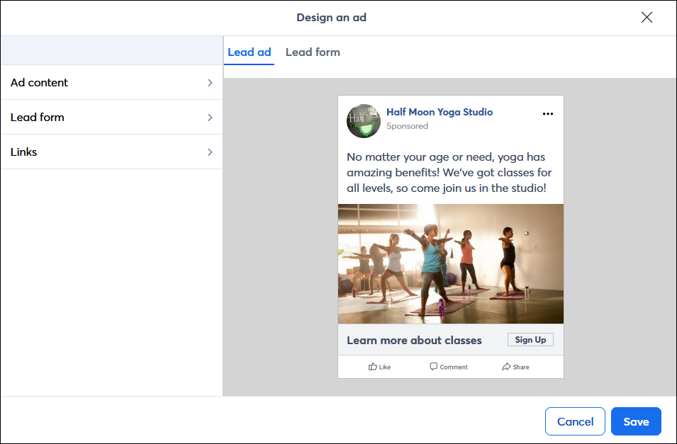 Facebook Lead Ad Editor
