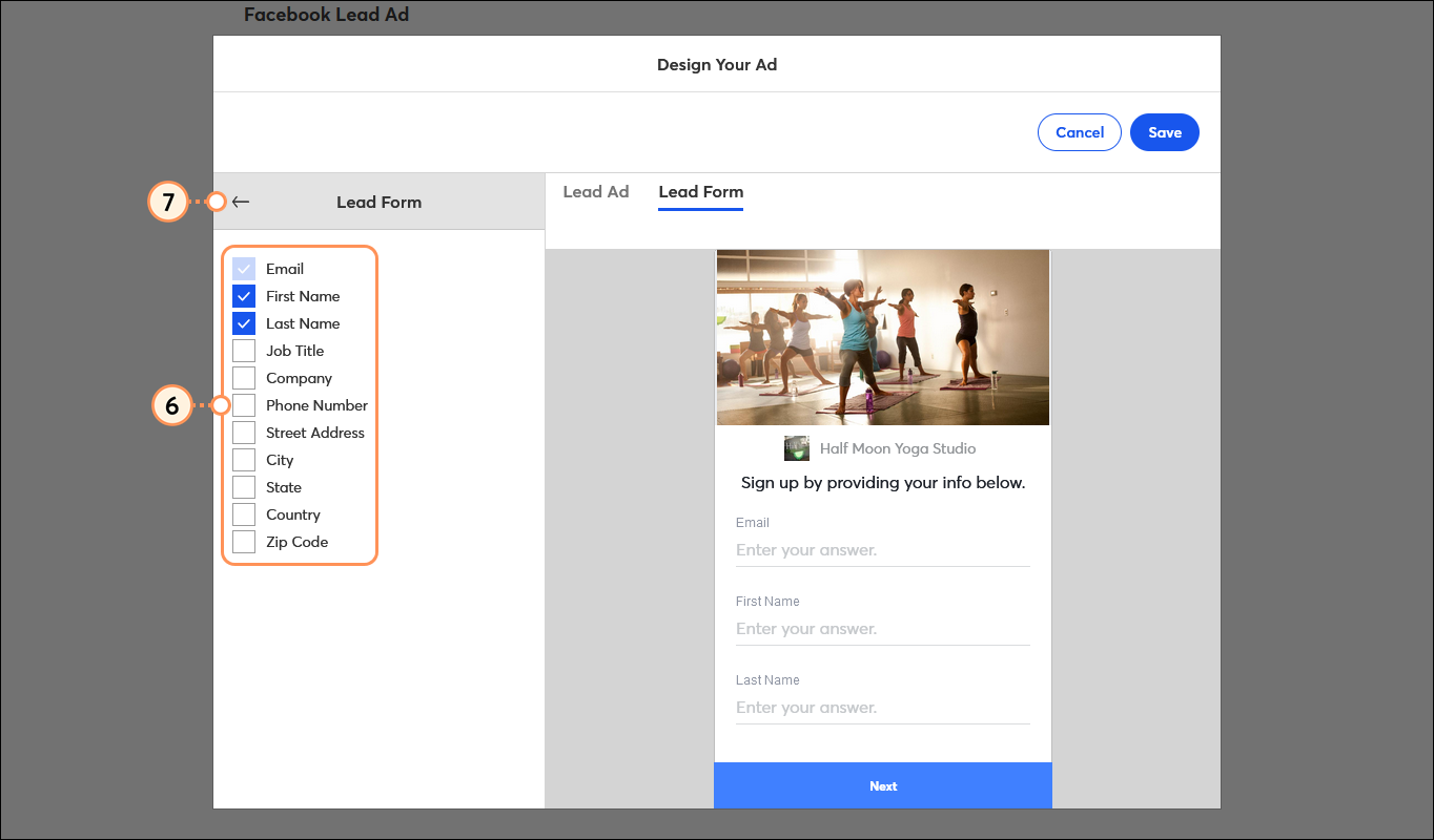 Contact Detail Options and Back Arrow