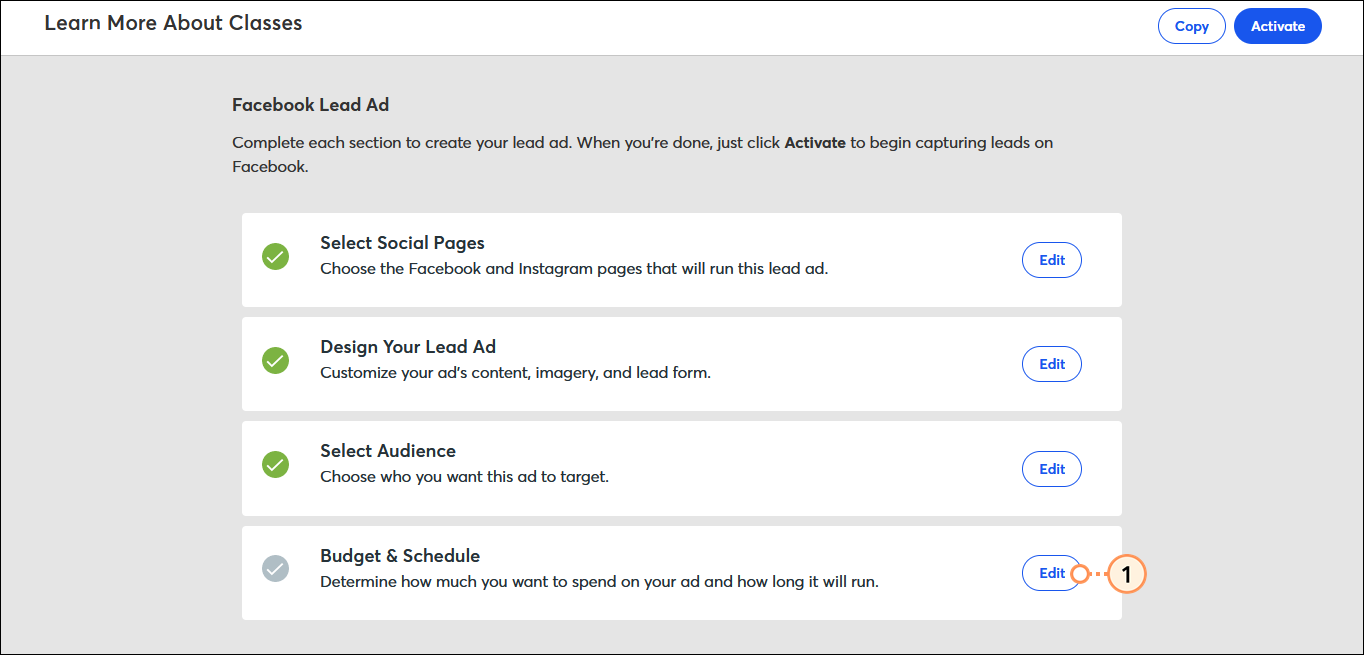 Budget & Schedule option and Edit button
