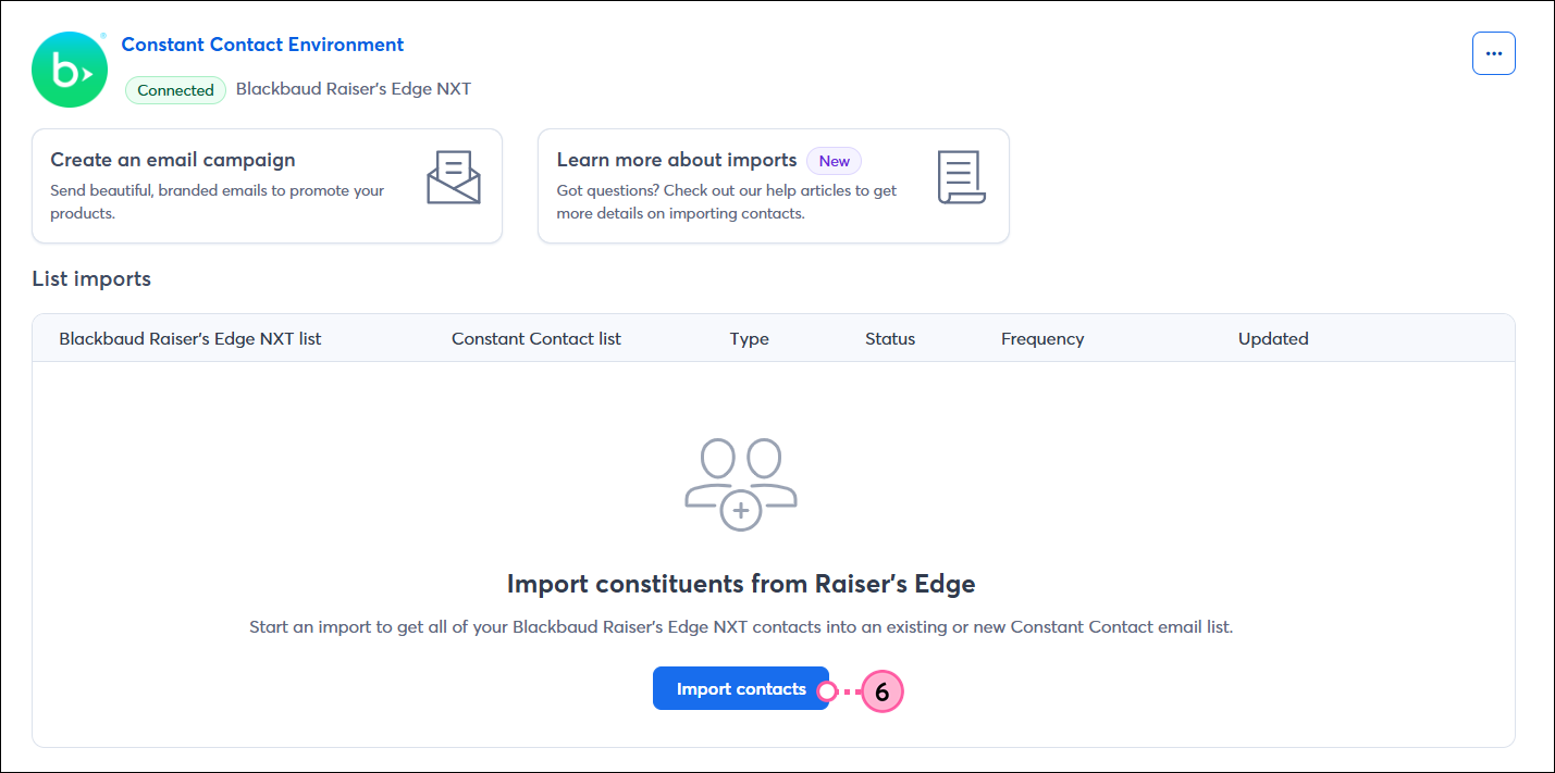 Import Contacts button within CTCT dashboard
