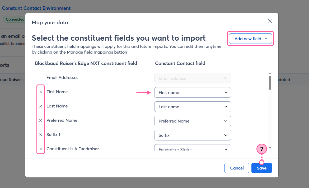 Remove or add fields and map to CTCT fields