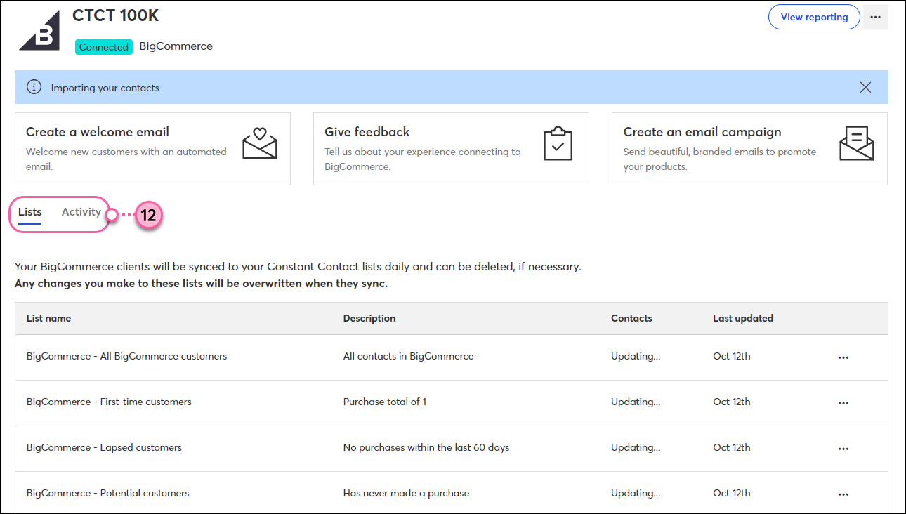 Lists and Activity Tabs