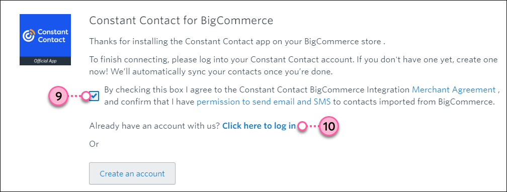 Terms and conditions and Sign In Button