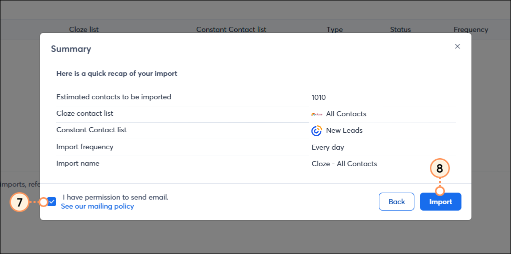 Import Summary Permission checkbox and Import button