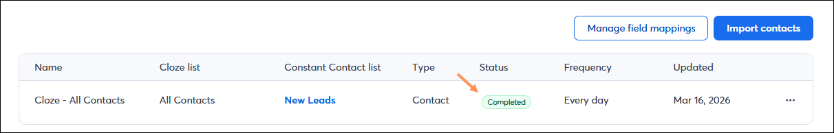 Cloze Import Completed status