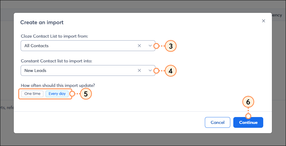 Select Cloze List and Constant Contact