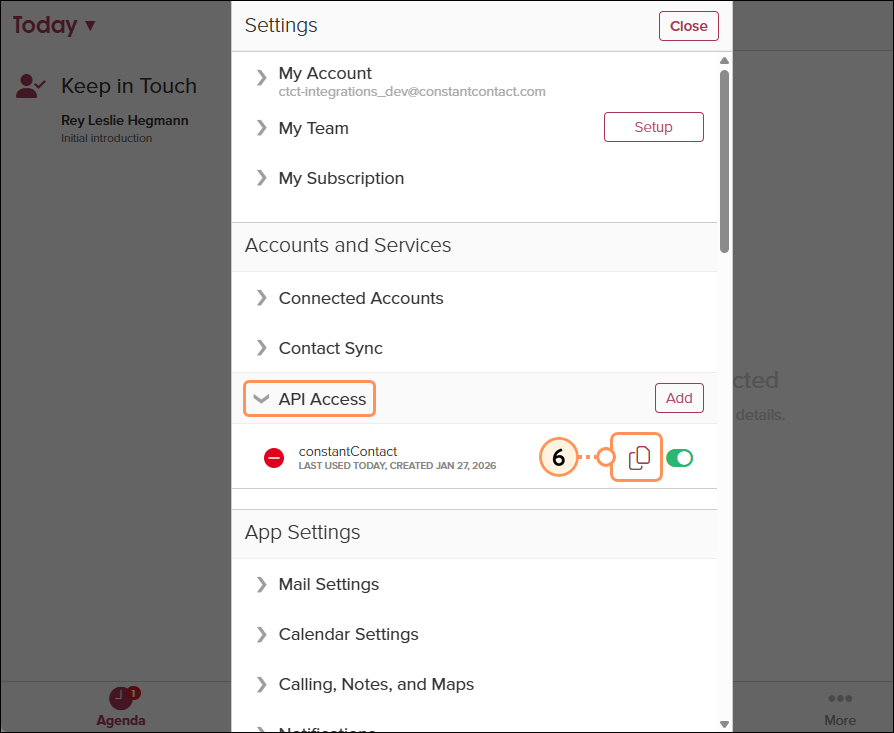 API Access section copy icon