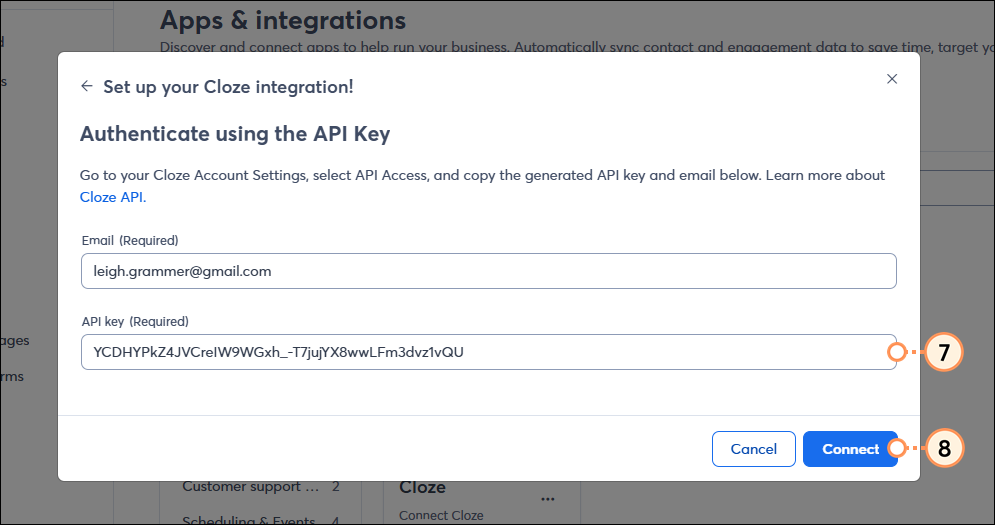 Paste API Key Connect button