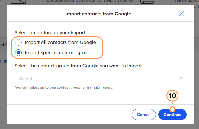 Importoptionen für Google-Kontakte