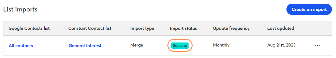 Importstatus Success (Erfolgreich)