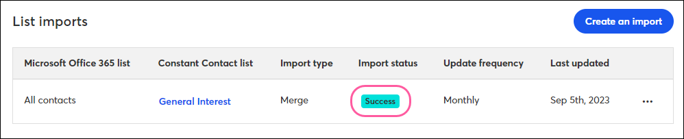 Import Status Success