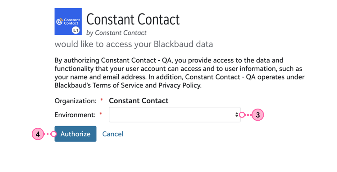 Select environment from dropdown and authorize the connection