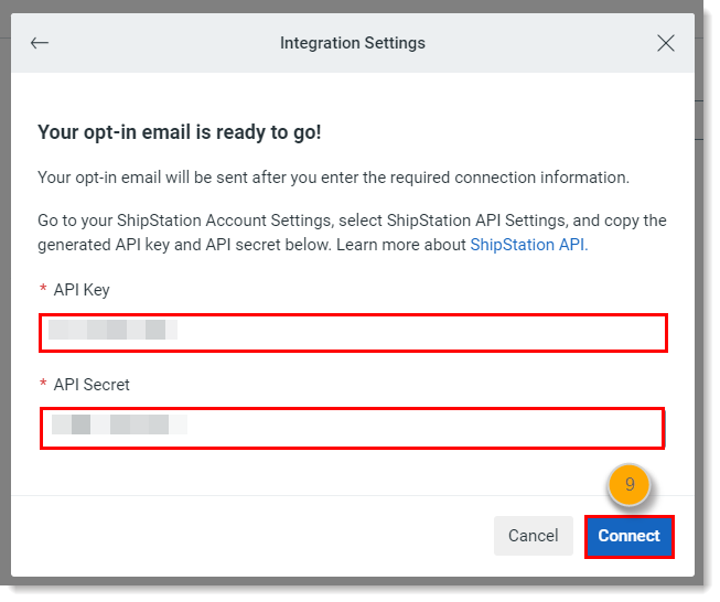 Ingrese la API Key (Clave de API) y el API Secret (Secreto de API).